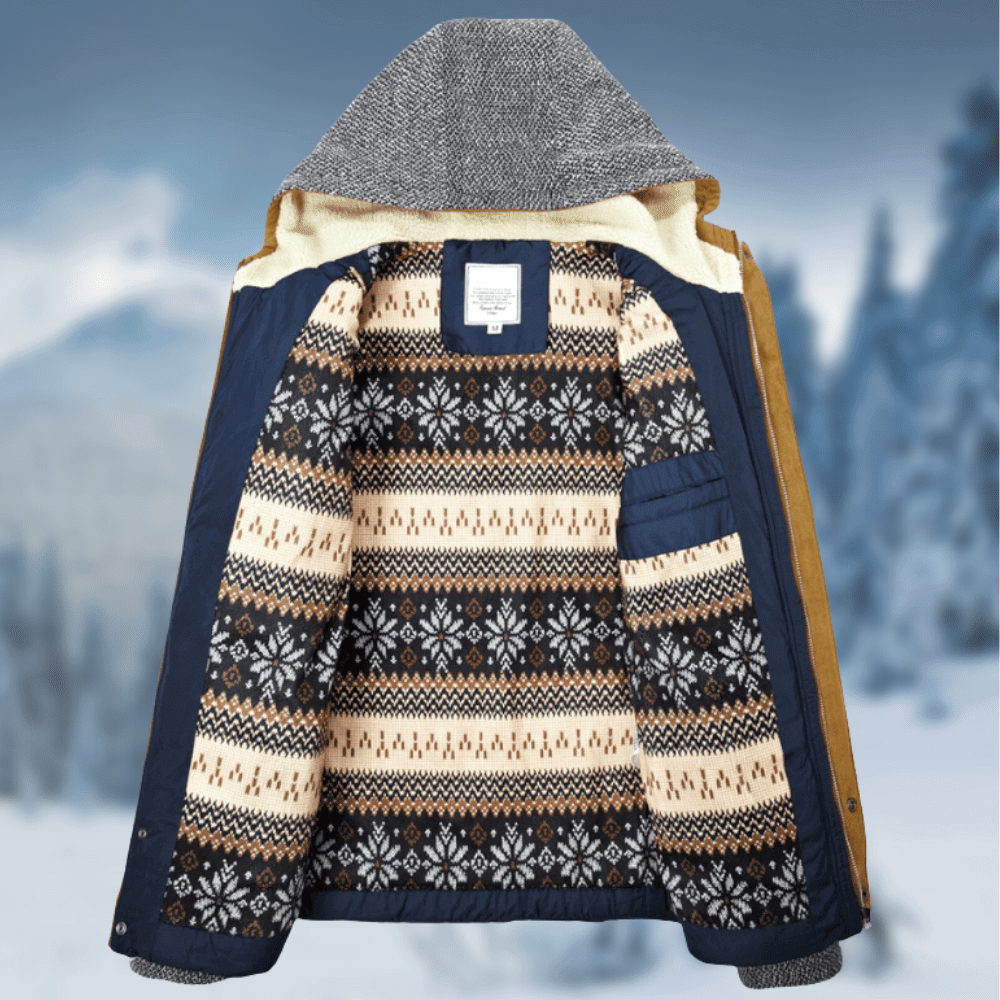 Olyvric | Heren designer pufferjas met capuchon – Gebreide, elegante winterjas, warme casual bovenkleding