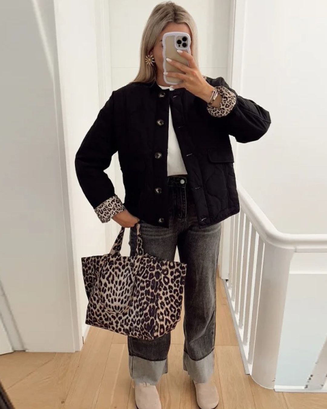 Zolena | Omkeerbare damesjas - binnenkant met luipaardprint, knoopsluiting, casual herfstjas