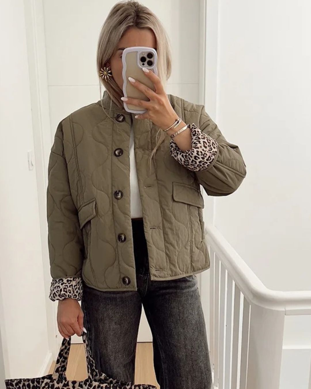 Zolena | Omkeerbare damesjas - binnenkant met luipaardprint, knoopsluiting, casual herfstjas
