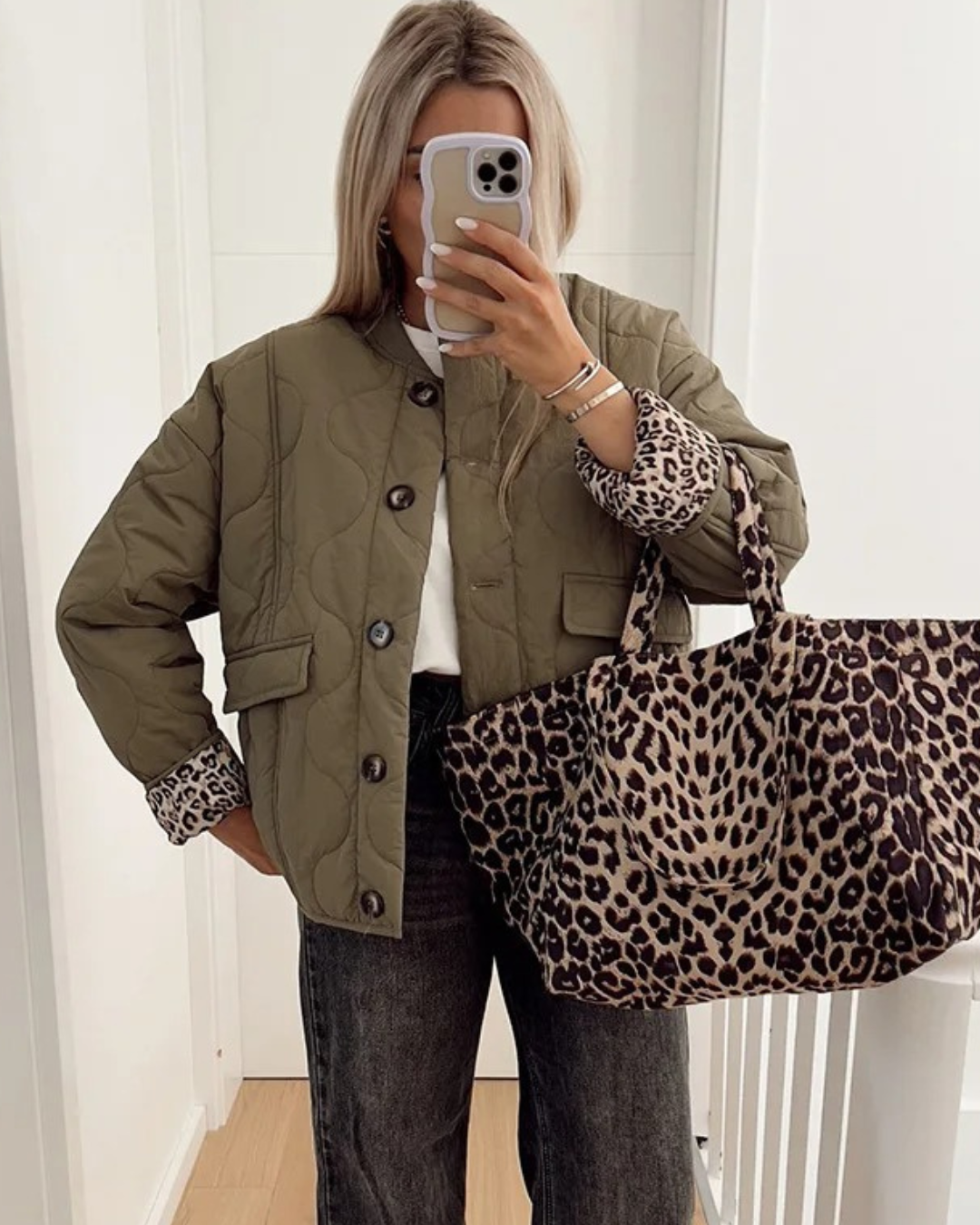 Zolena | Omkeerbare damesjas - binnenkant met luipaardprint, knoopsluiting, casual herfstjas