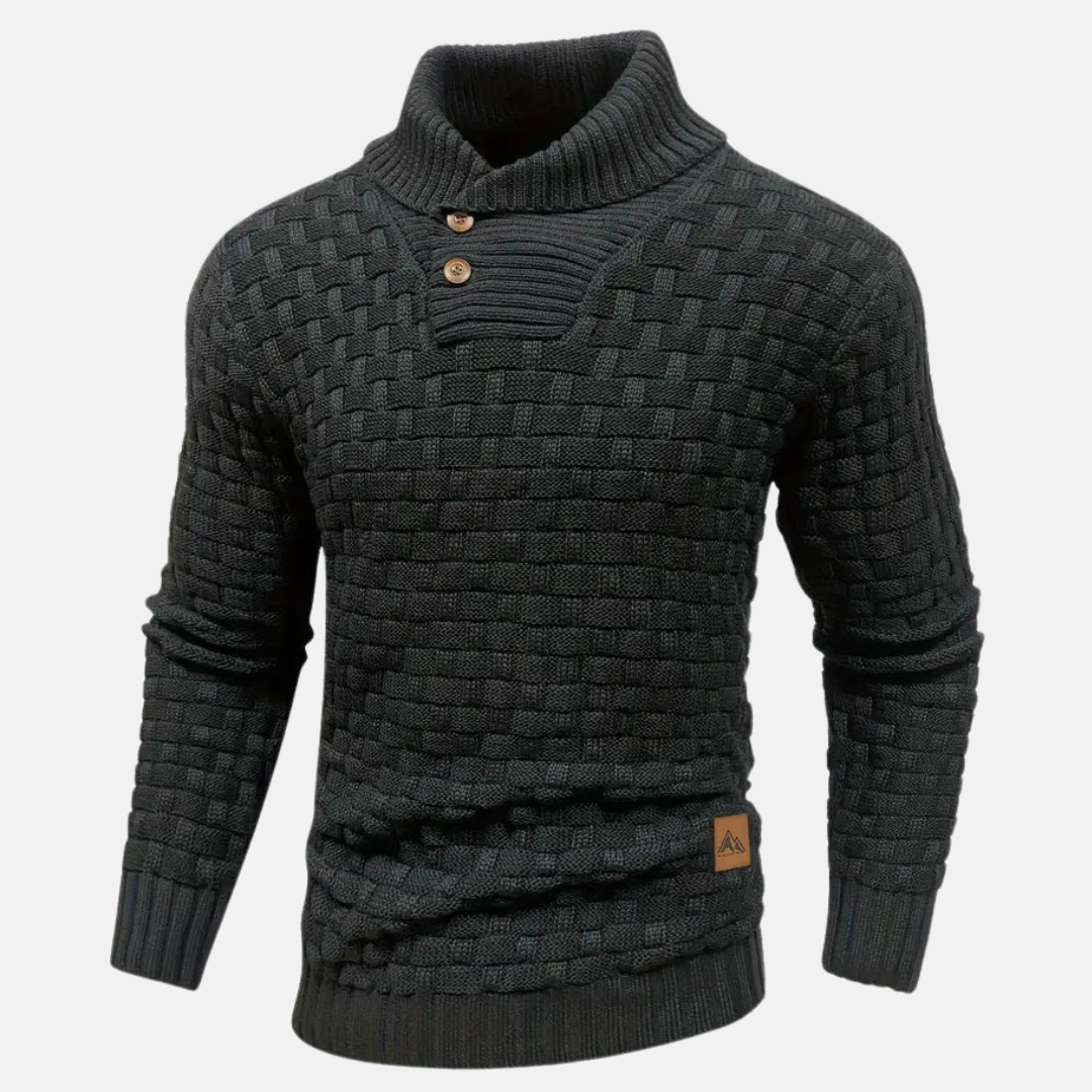 Perikles | Gebreide trui voor heren met textuur, sjaalkraag en knoopdetails, wintertrui, casual breiwerk