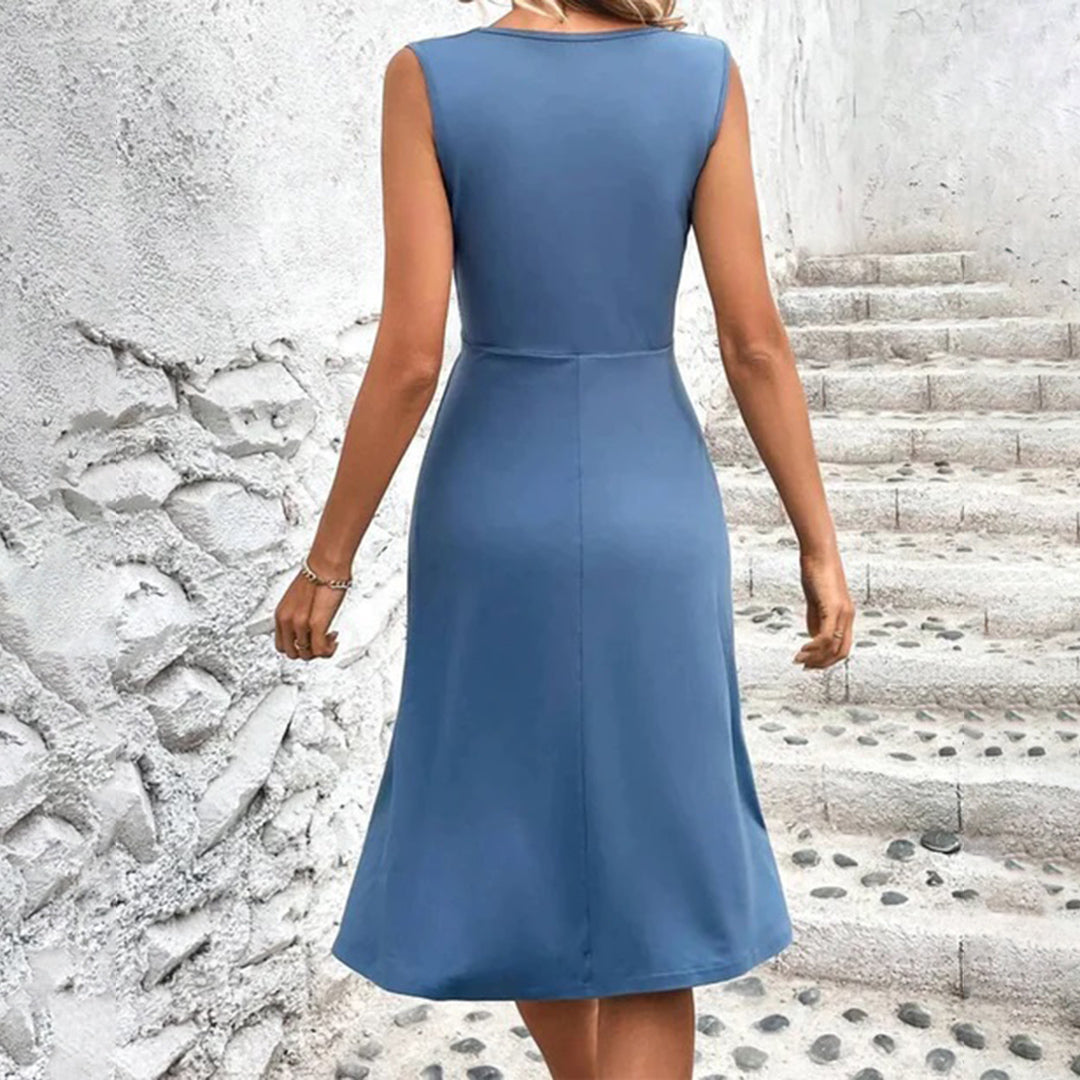 Evita | Dames Midi Mouwloze Jurk - Elegante Knielengte met Flatterende Pasvorm