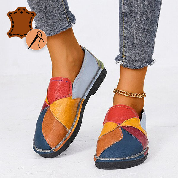 MosaicLoafer | Vrouwen kleurrijke patchwork lederen loafers - Casual Slip-On Comfort Schoenen