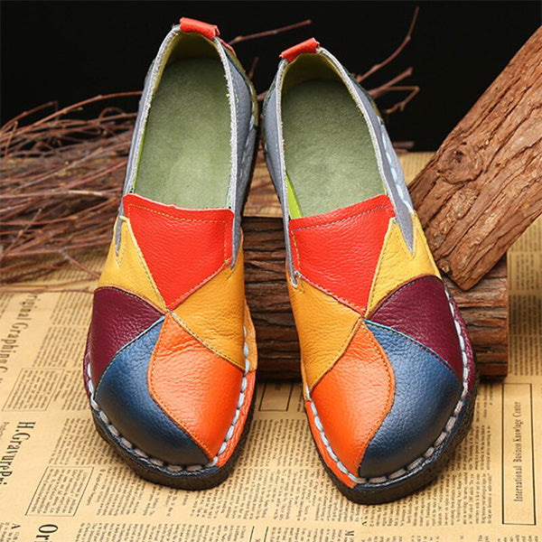 MosaicLoafer | Vrouwen kleurrijke patchwork lederen loafers - Casual Slip-On Comfort Schoenen
