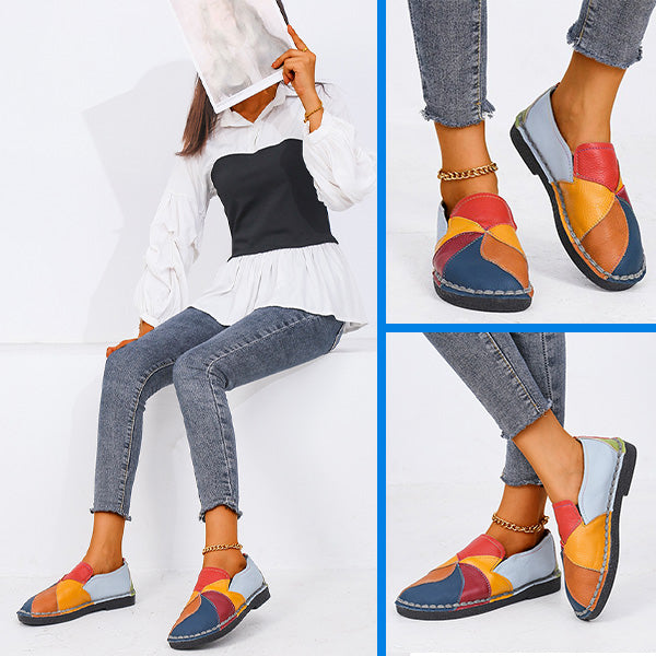 MosaicLoafer | Vrouwen kleurrijke patchwork lederen loafers - Casual Slip-On Comfort Schoenen