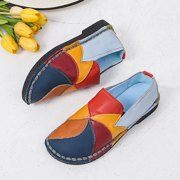 MosaicLoafer | Vrouwen kleurrijke patchwork lederen loafers - Casual Slip-On Comfort Schoenen