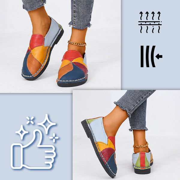 MosaicLoafer | Vrouwen kleurrijke patchwork lederen loafers - Casual Slip-On Comfort Schoenen
