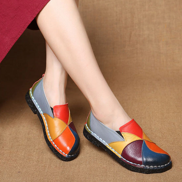 MosaicLoafer | Vrouwen kleurrijke patchwork lederen loafers - Casual Slip-On Comfort Schoenen