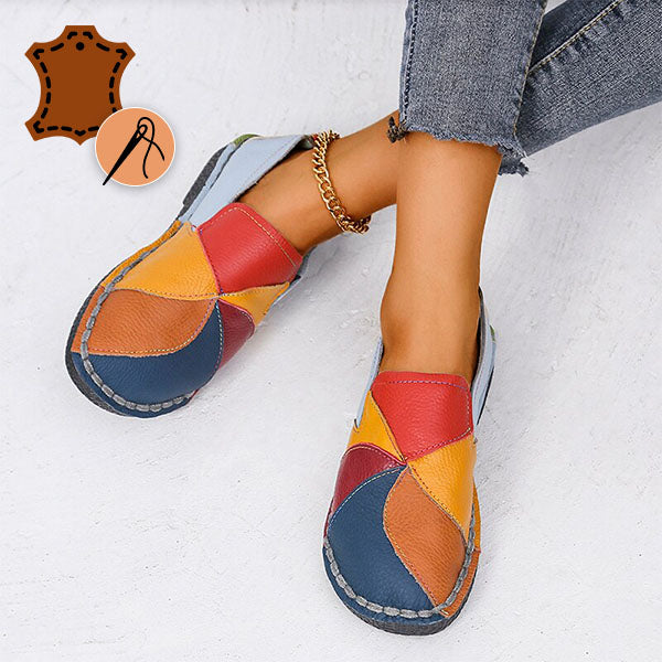 MosaicLoafer | Vrouwen kleurrijke patchwork lederen loafers - Casual Slip-On Comfort Schoenen