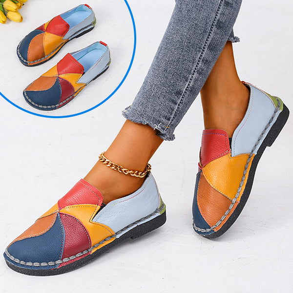 MosaicLoafer | Vrouwen kleurrijke patchwork lederen loafers - Casual Slip-On Comfort Schoenen