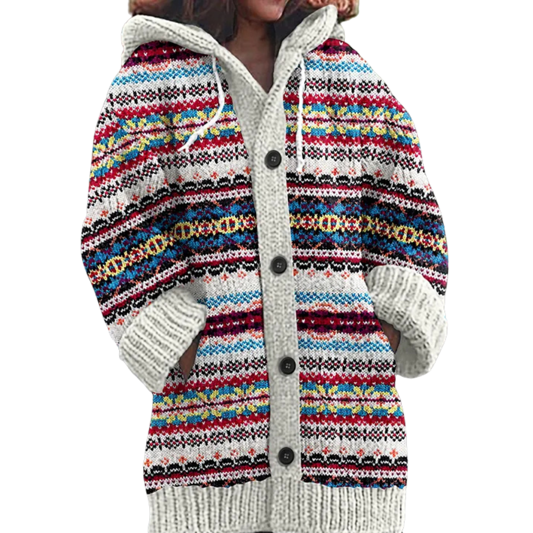 Cilia | Warme, grof gebreide wollen jas voor dames – Winterjas met patroon