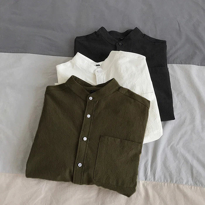 Vito | Herenoverhemd met lange mouwen en knoopsluiting en staande kraag - Modern casual overhemd