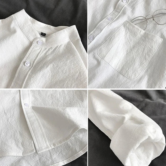 Vito | Herenoverhemd met lange mouwen en knoopsluiting en staande kraag - Modern casual overhemd