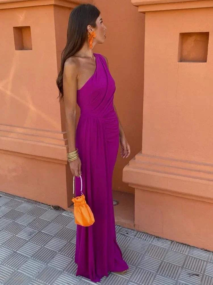 Cvijeta | Elegante mouwloze één-schouder maxi-jurk met schuine schouders - formele kleding