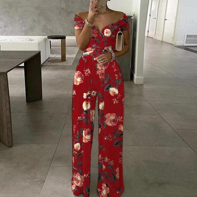 Zivanya | Elegante jumpsuit met blote schouders voor dames – wijde pijpen, bedrukt, voor feestjes en casual dragen