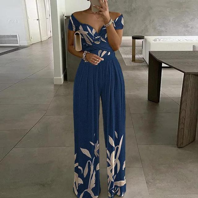 Zivanya | Elegante jumpsuit met blote schouders voor dames – wijde pijpen, bedrukt, voor feestjes en casual dragen