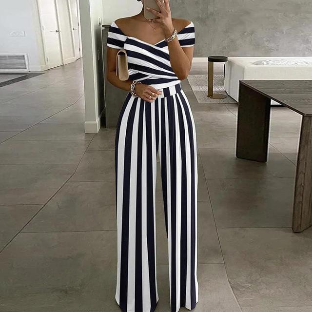 Zivanya | Elegante jumpsuit met blote schouders voor dames – wijde pijpen, bedrukt, voor feestjes en casual dragen