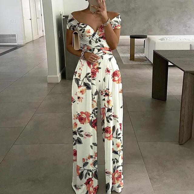 Zivanya | Elegante jumpsuit met blote schouders voor dames – wijde pijpen, bedrukt, voor feestjes en casual dragen