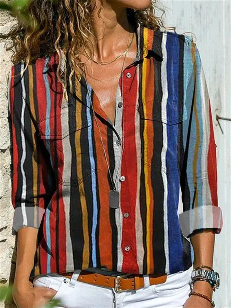 Zela | Zomerse damesblouse - levendige print, lange mouwen, lichtgewicht