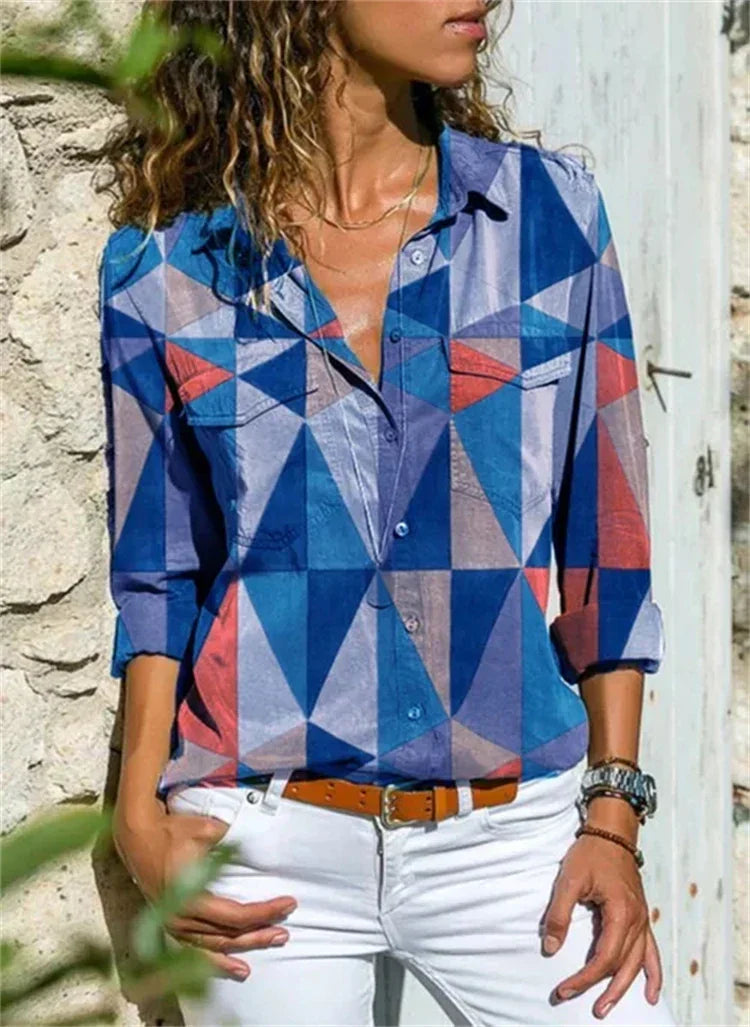 Zela | Zomerse damesblouse - levendige print, lange mouwen, lichtgewicht