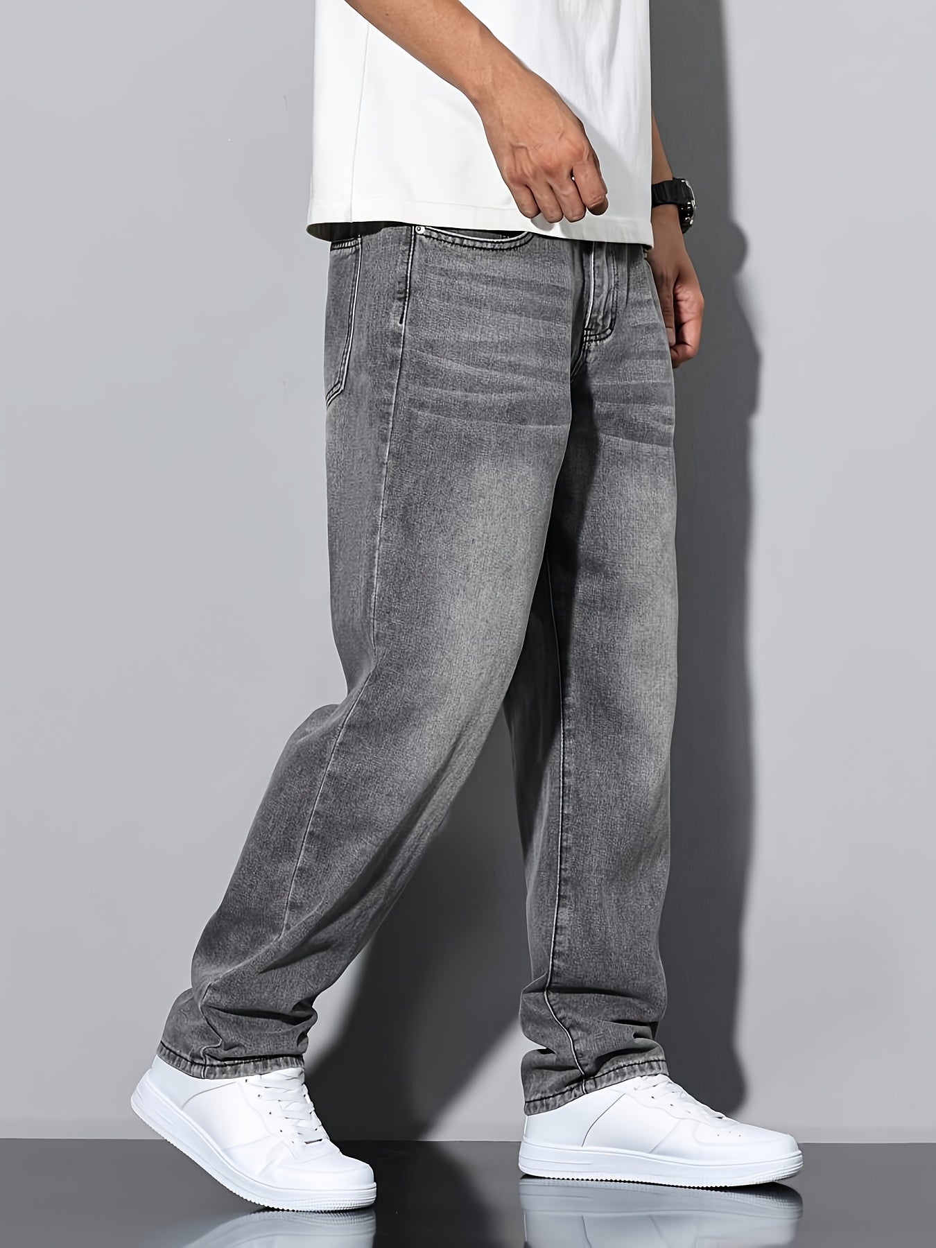 Beniamino | Herenjeans met rechte pijpen, gewassen grijs, comfortabele denim voor dagelijks gebruik
