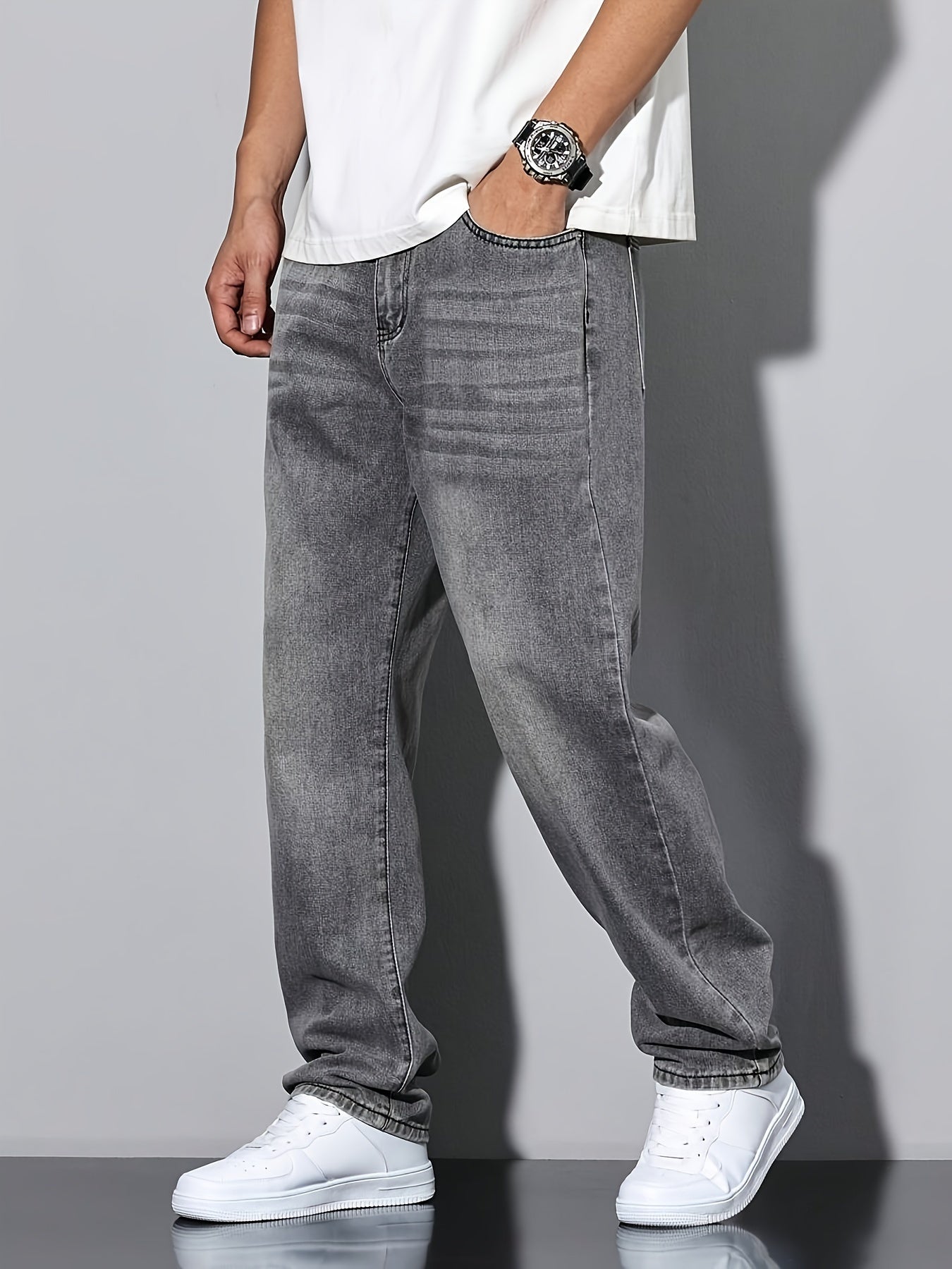 Beniamino | Herenjeans met rechte pijpen, gewassen grijs, comfortabele denim voor dagelijks gebruik