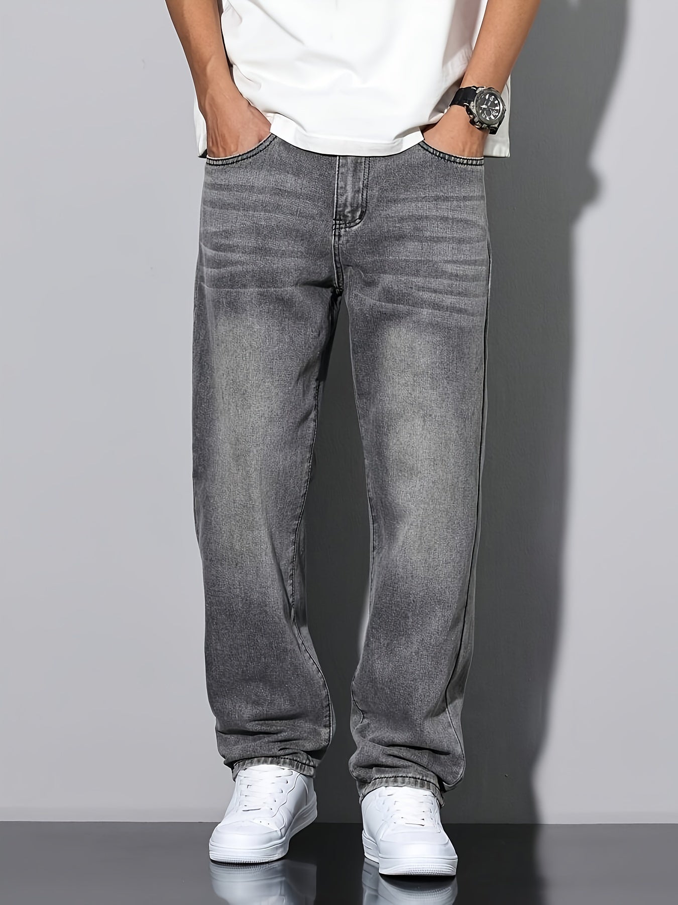 Beniamino | Herenjeans met rechte pijpen, gewassen grijs, comfortabele denim voor dagelijks gebruik