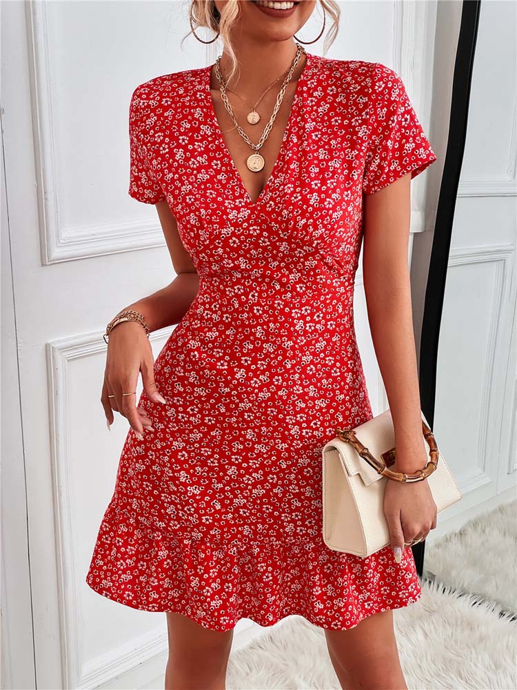 Fioralba | Mini jurk met bloemenprint en V-hals - Casual lichtgewicht zomerjurk
