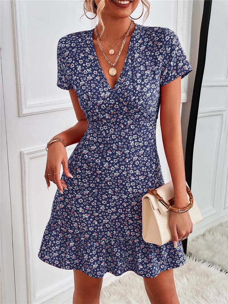 Fioralba | Mini jurk met bloemenprint en V-hals - Casual lichtgewicht zomerjurk