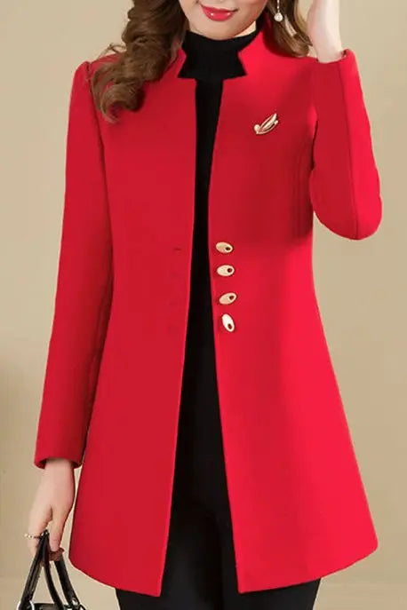 Breema | Damesjas zonder kraag – vier knopen, effen kleuren, herfstmode bovenkleding