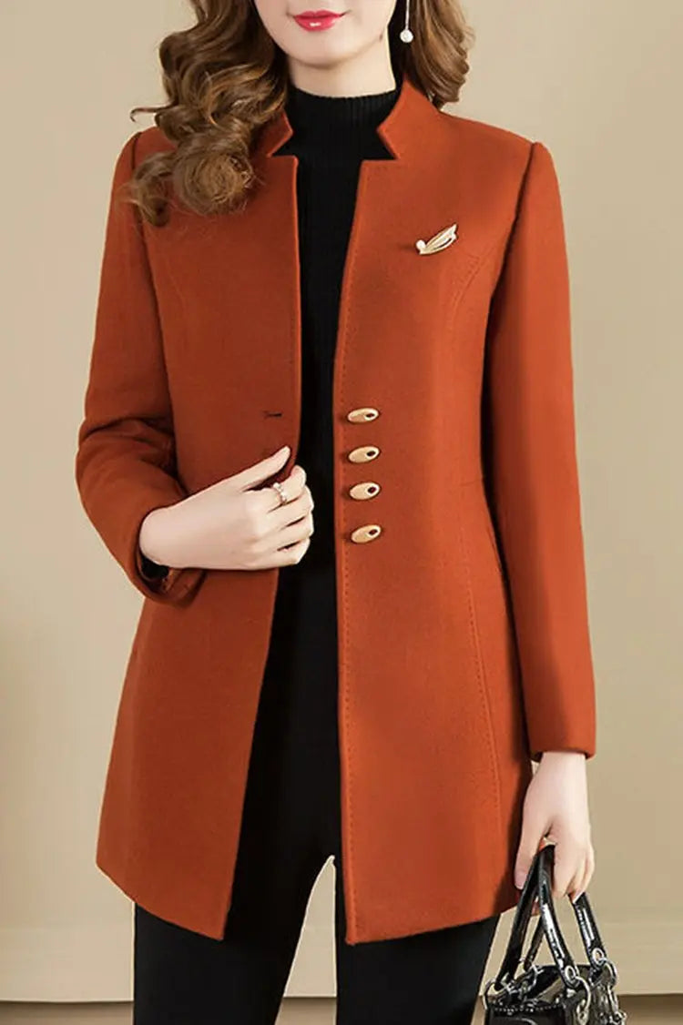 Breema | Damesjas zonder kraag – vier knopen, effen kleuren, herfstmode bovenkleding