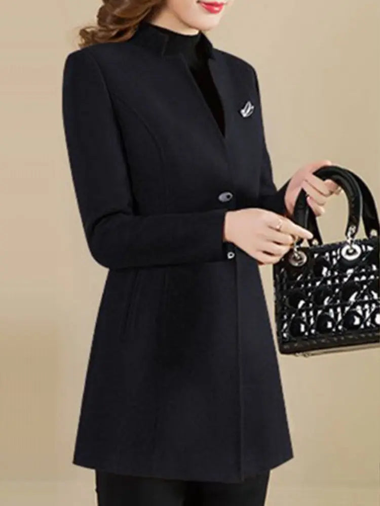 Breema | Damesjas zonder kraag – vier knopen, effen kleuren, herfstmode bovenkleding