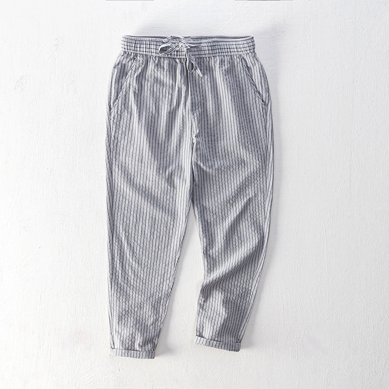 Lioran | Casual Gestreepte Broek voor Mannen - Comfortabele Elastische Taille, Lichtgewicht Stof