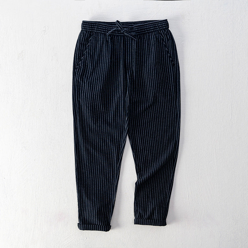 Lioran | Casual Gestreepte Broek voor Mannen - Comfortabele Elastische Taille, Lichtgewicht Stof