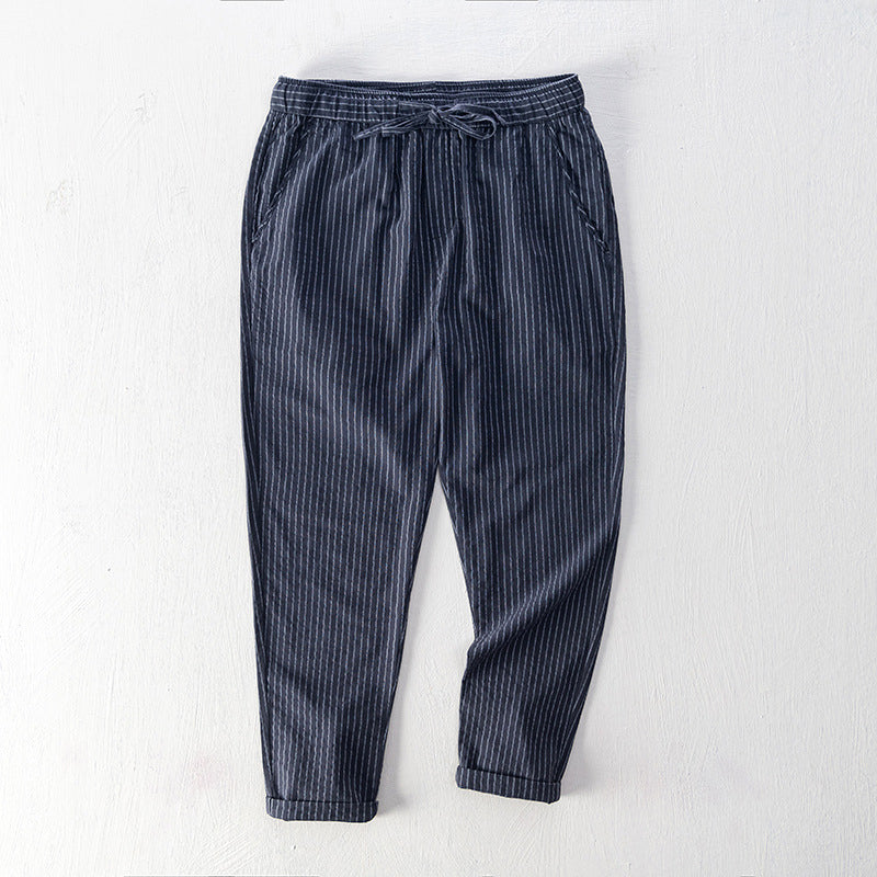 Lioran | Casual Gestreepte Broek voor Mannen - Comfortabele Elastische Taille, Lichtgewicht Stof