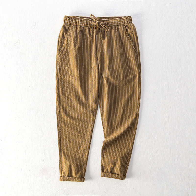 Lioran | Casual Gestreepte Broek voor Mannen - Comfortabele Elastische Taille, Lichtgewicht Stof