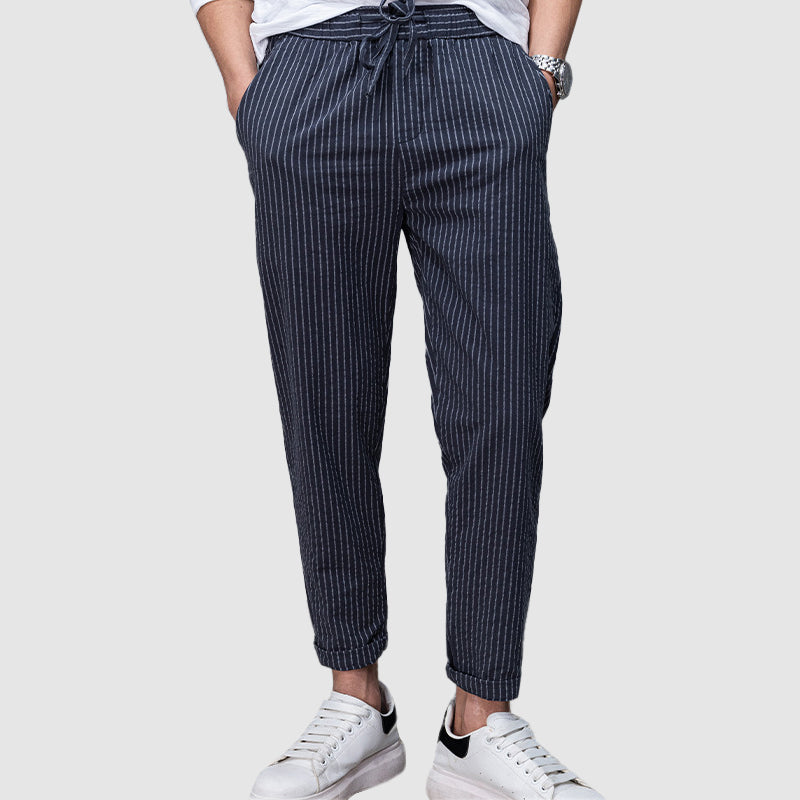 Lioran | Casual Gestreepte Broek voor Mannen - Comfortabele Elastische Taille, Lichtgewicht Stof