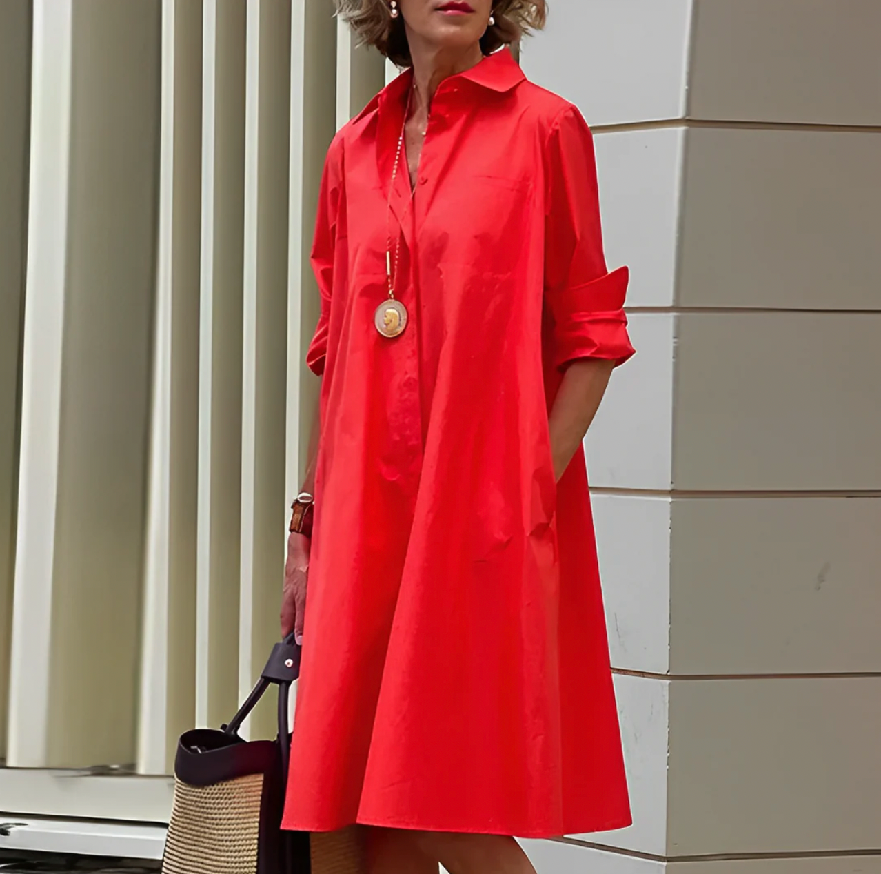 Zyvira | Elegante Midi Overhemdjurk - Knoopjurk met lange mouwen voor dames