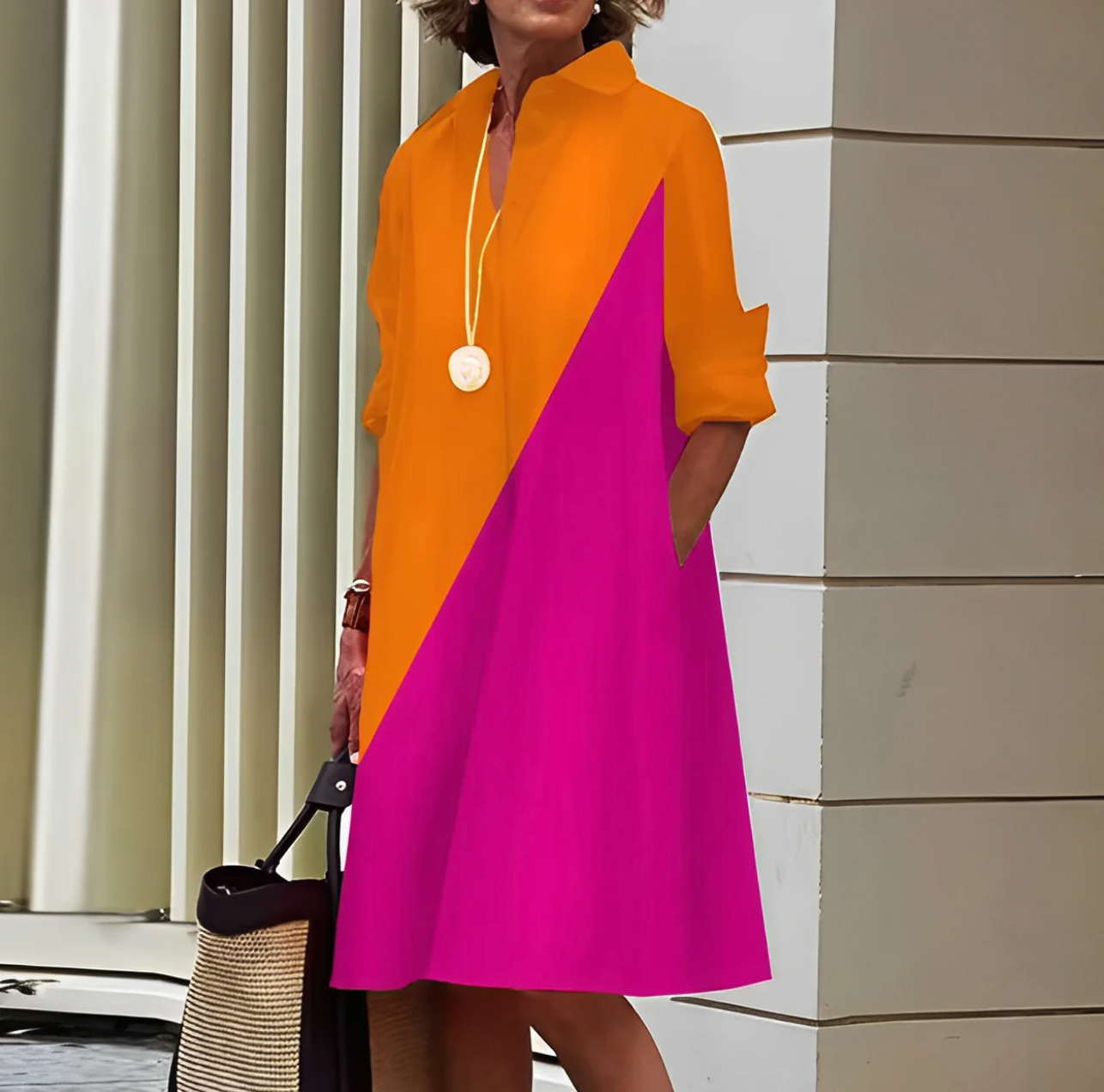 Zyvira | Elegante Midi Overhemdjurk - Knoopjurk met lange mouwen voor dames