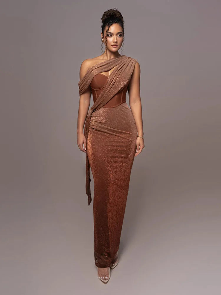 Taimi | Dames Korset Maxi Jurk - Elegante Gedrapeerde Gala Avondjurk