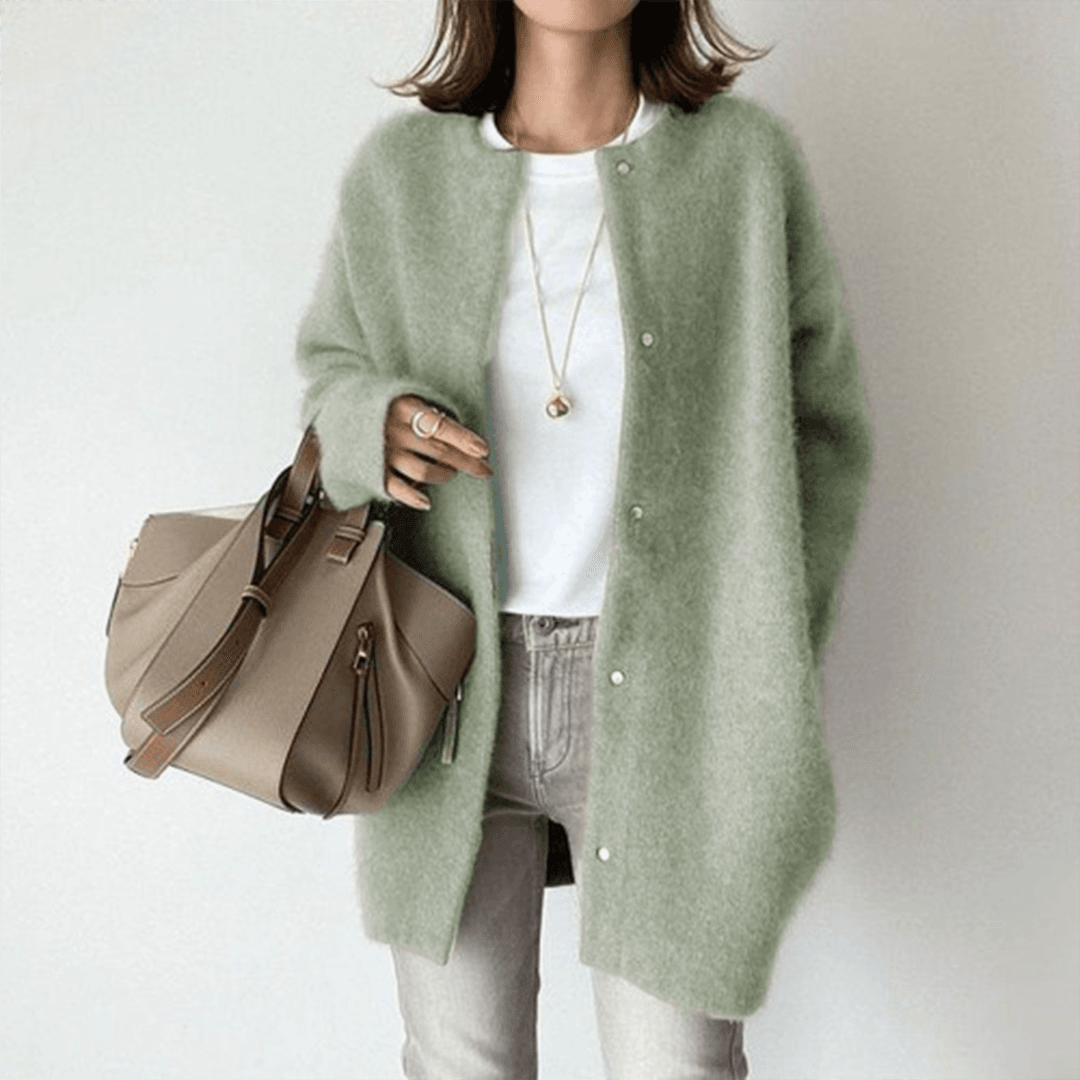 Yulisse | Lang damesvest met knopen - Stijlvol gebreid vest
