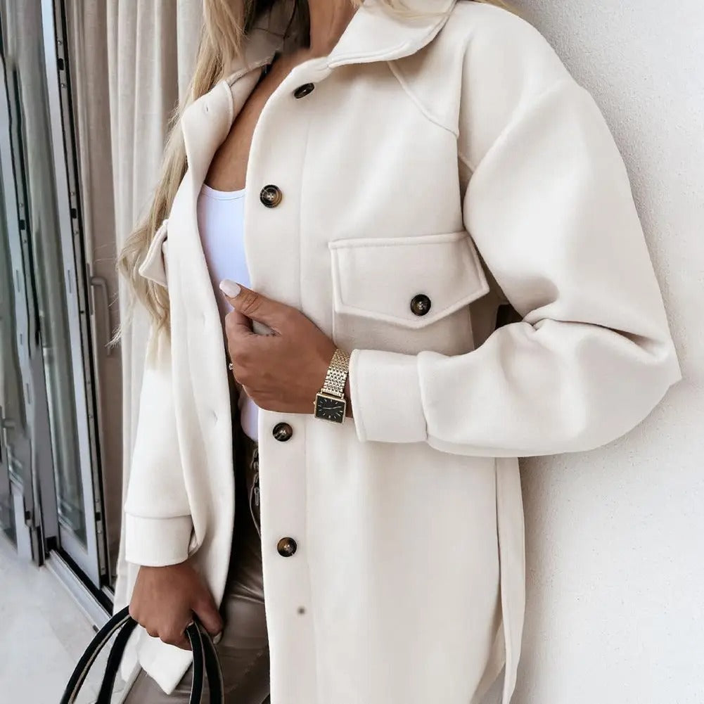 Tysha | Dikke wollen jas voor dames – Knoopsluiting aan de voorkant, comfortabele winterjas
