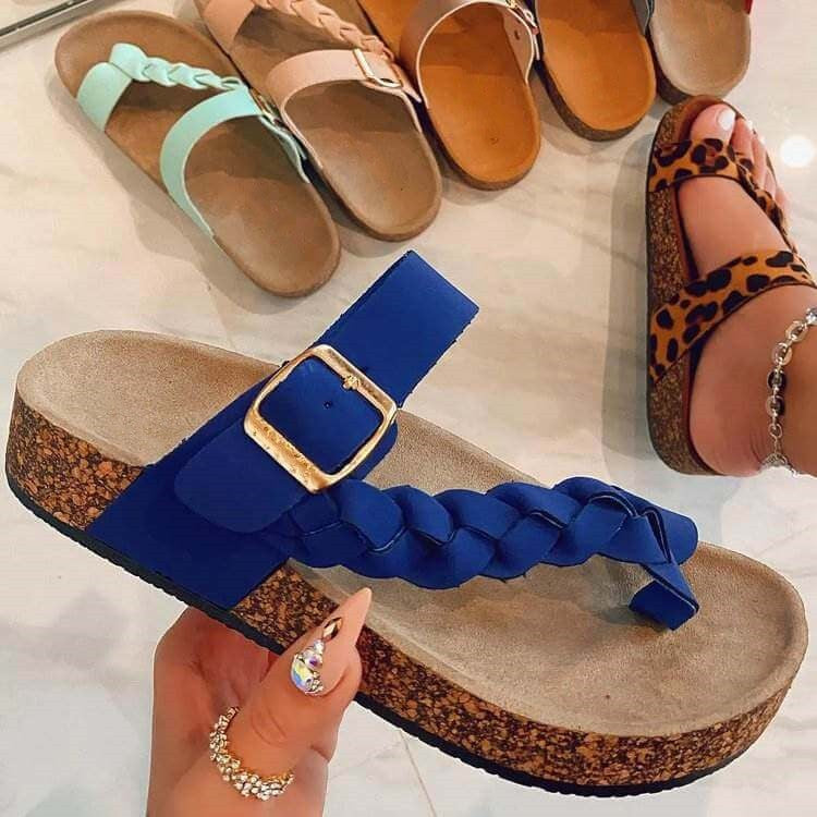 Bohoma | Vrouwen Orthopedische Vlakke Slippers - Casual Kurk Sandalen met Gevlochten Riem
