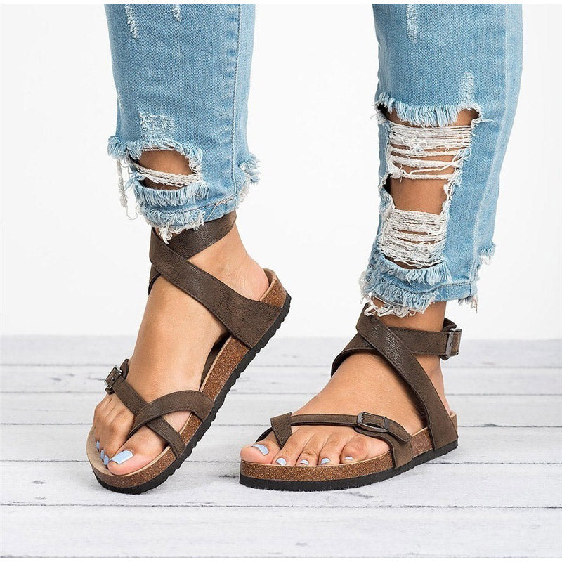Zorka | Leren damessandalen met riempjes - Platte open zomersandalen