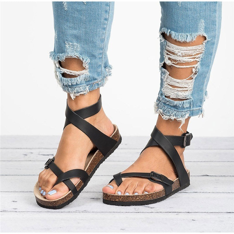 Zorka | Leren damessandalen met riempjes - Platte open zomersandalen