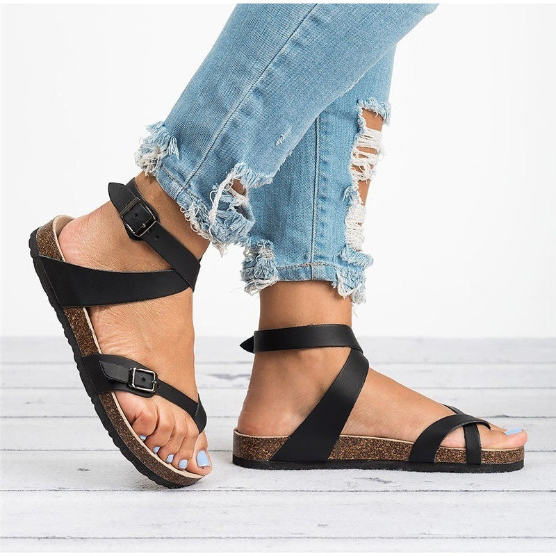 Zorka | Leren damessandalen met riempjes - Platte open zomersandalen