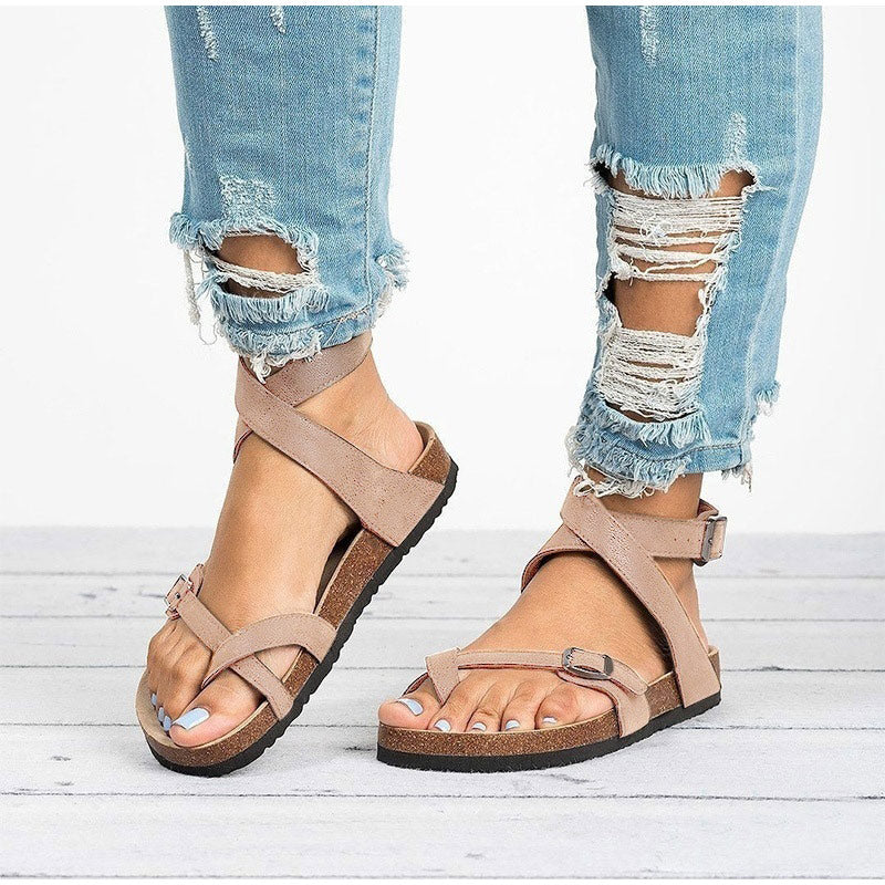 Zorka | Leren damessandalen met riempjes - Platte open zomersandalen