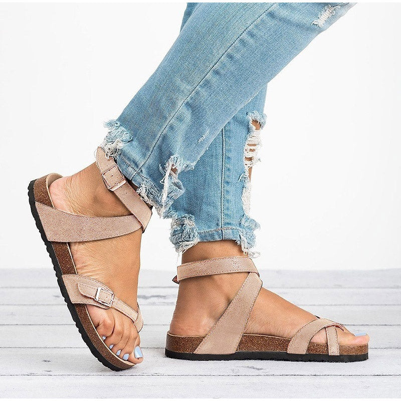 Zorka | Leren damessandalen met riempjes - Platte open zomersandalen