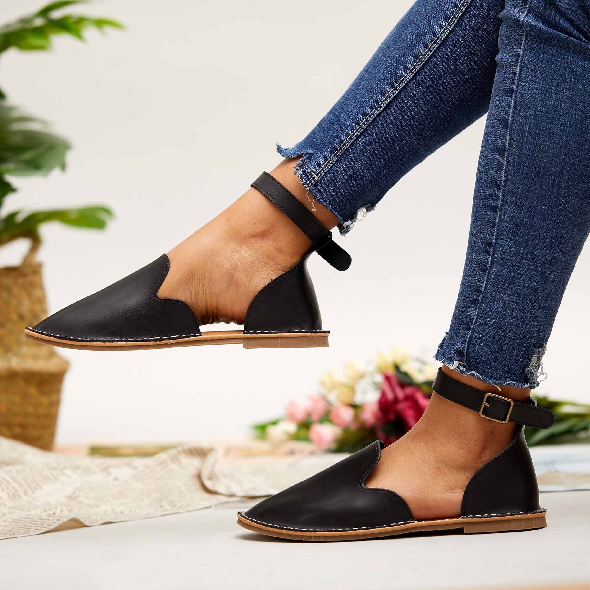 Stepelle | Vrouwen Orthopedische Leren Flats - Slip-On Enkel Gesp Schoenen