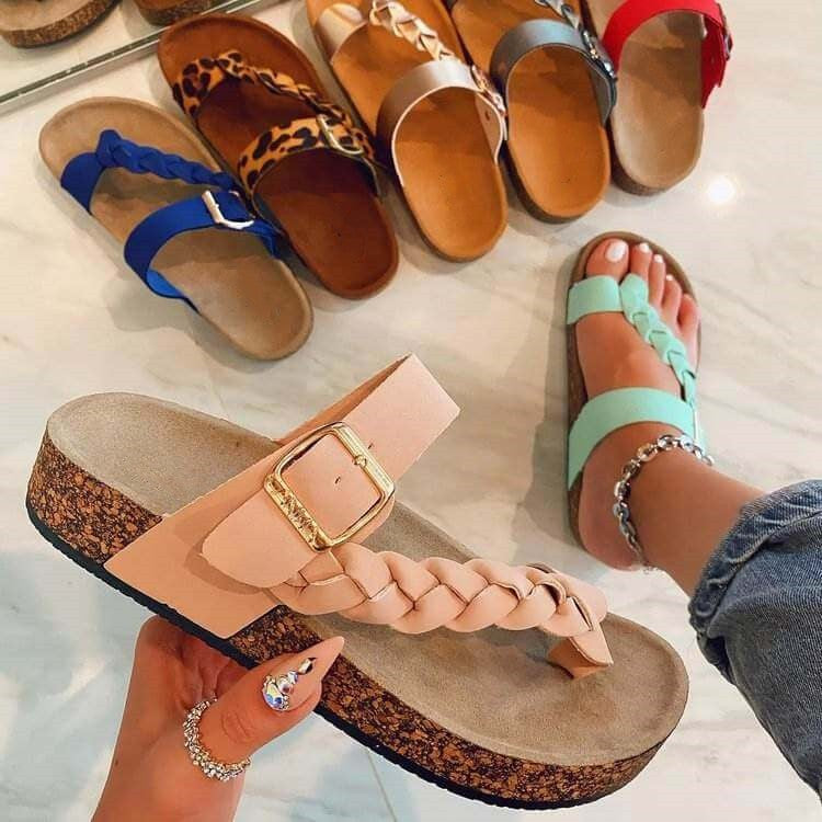 Bohoma | Vrouwen Orthopedische Vlakke Slippers - Casual Kurk Sandalen met Gevlochten Riem